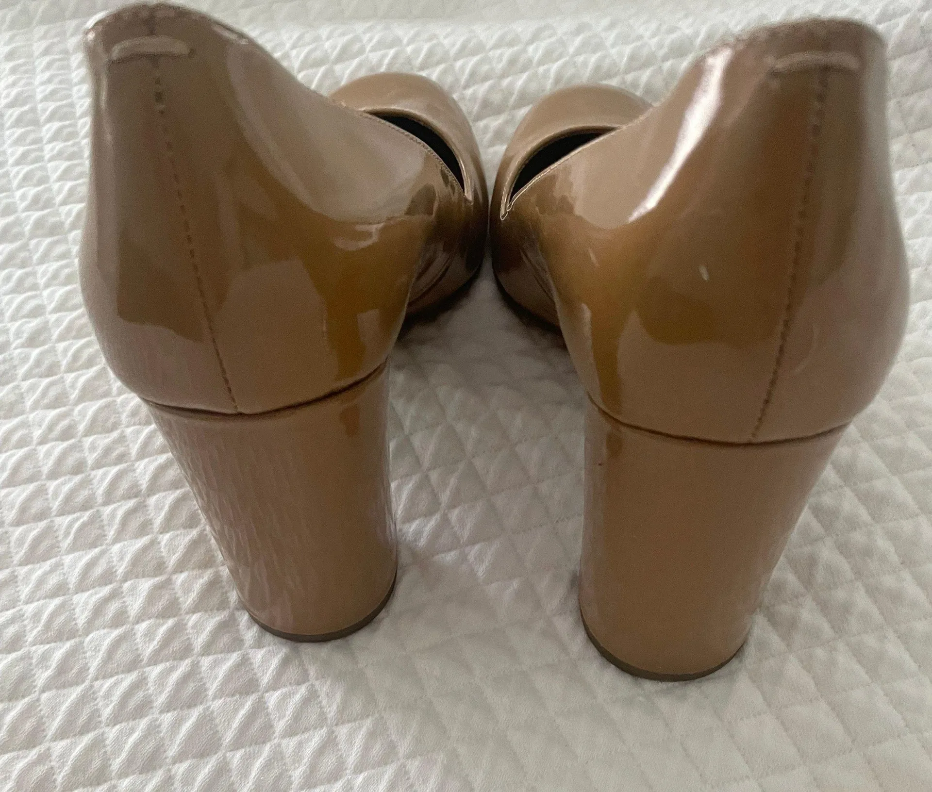 Nude Patent Leather Block Heels - Image 3