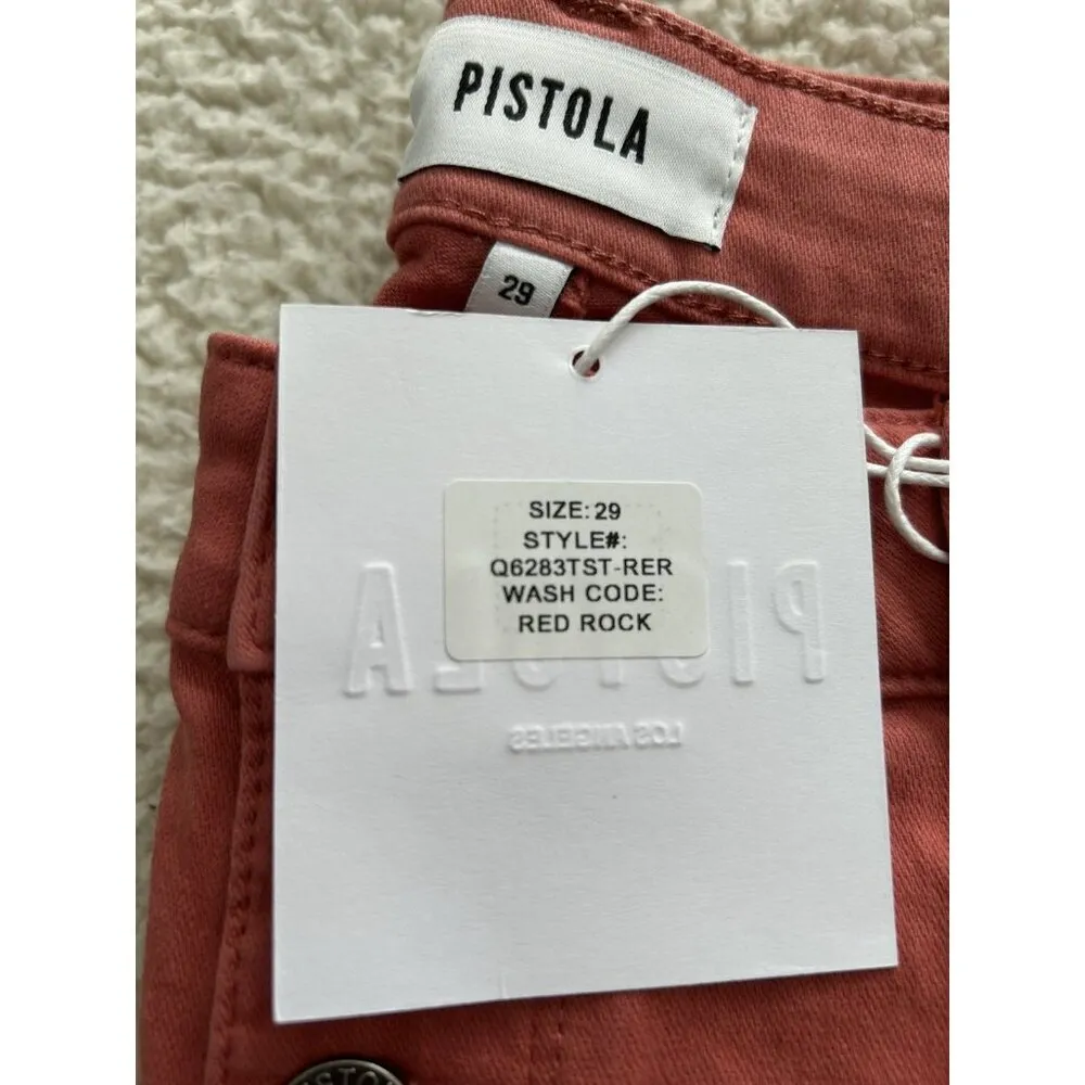 PISTOLA High Waist Utility Straight Leg Crop Pant Jean Red Rock Button Fly Sz 29 - Image 11