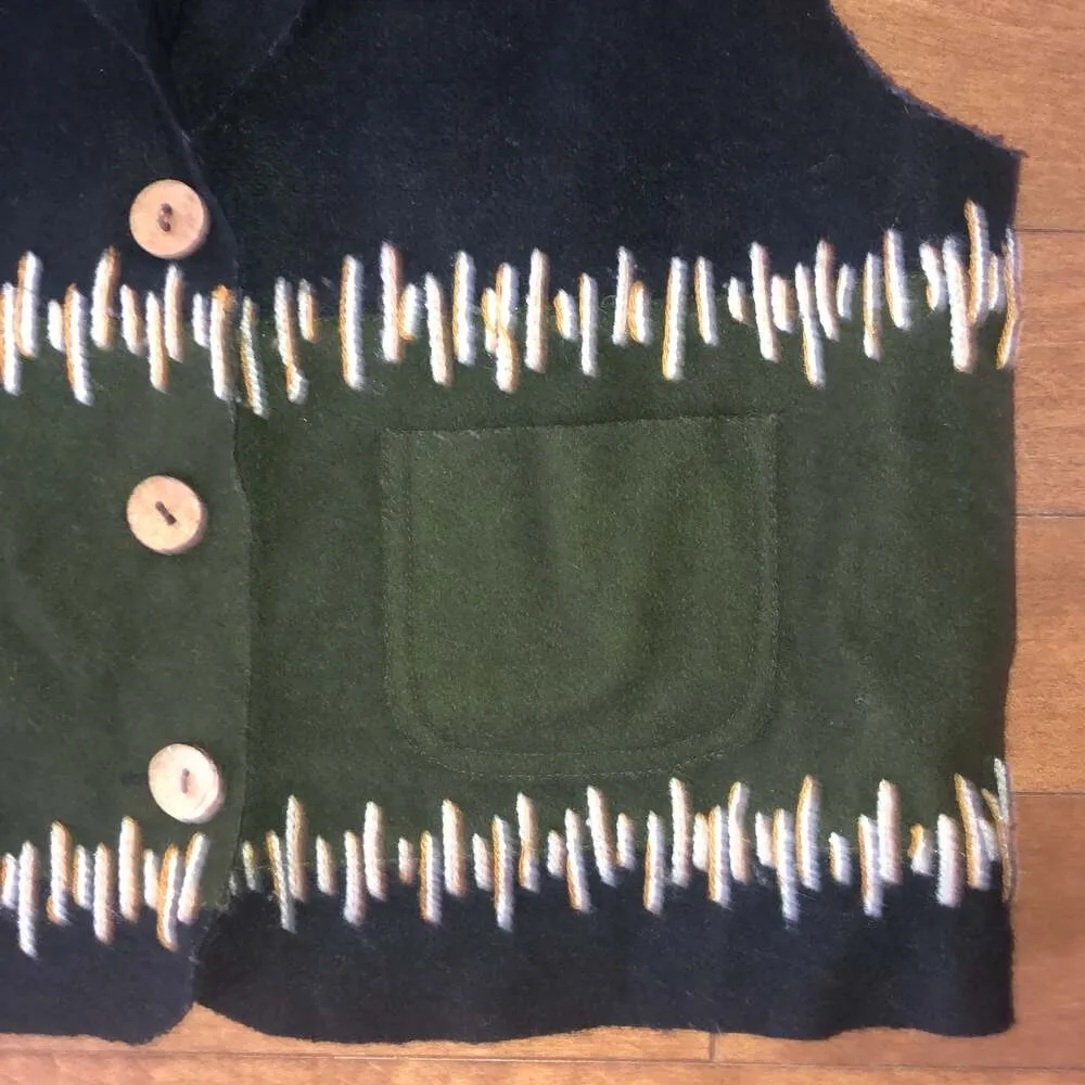 Vintage JouJou Black & Green Wool Vest, collar Camel & Cream Blanket size small Size M - Image 8