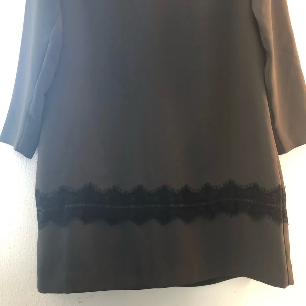 Ann Taylor Dress Lace Sheath Grey w/ Black Lace Sz 8 EUC Long Sleeve - Image 6