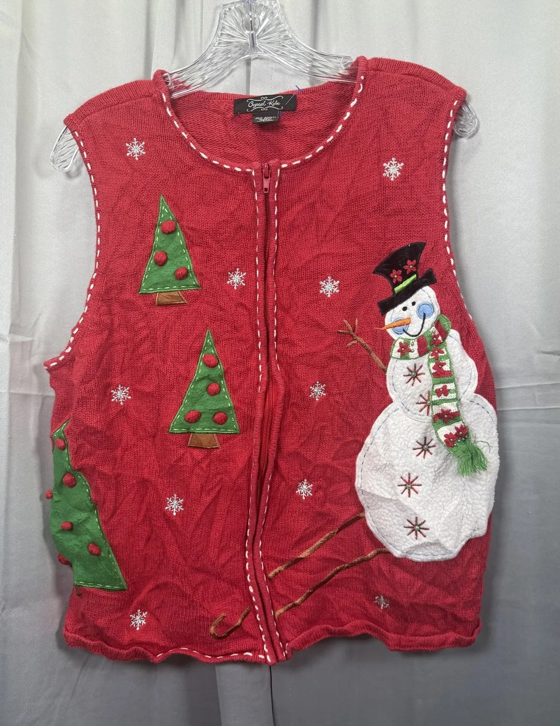 Crystal Kobe Sweater Vest Womens 1X Red Christmas Snowman Tree Holiday Ugly - Image 1