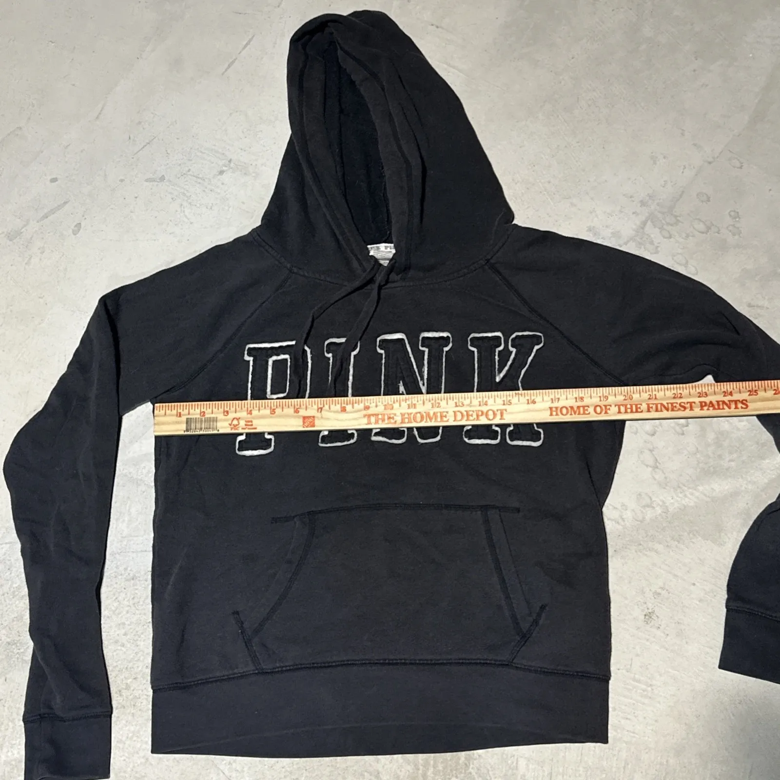 Victoria Secret Pink Sweater Women's SZ M Black Felt Hoodie Pullover Pockets Y2K - Image 7