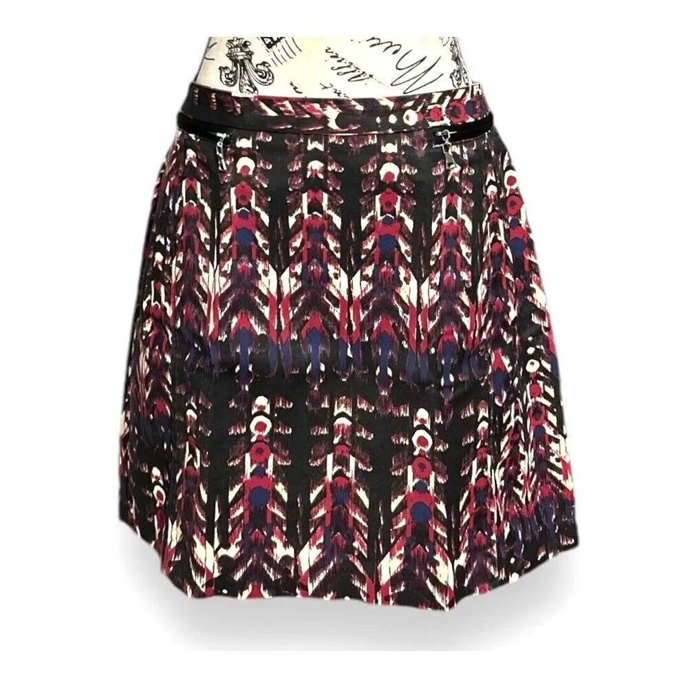 H&M 12 Multicolor‎ Mini Skirt Tribal Print Zip Stretch Boho Casual Festival Chic - Image 5