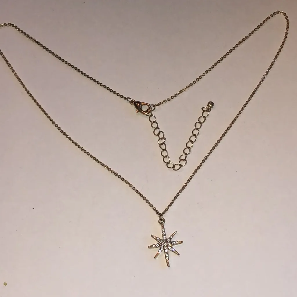 Gold Tone Dainty Starburst Boho Pendant Necklace - Image 3