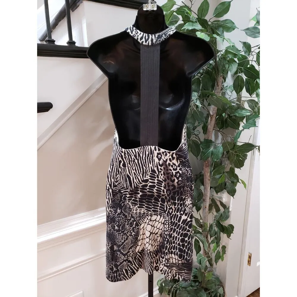 Miss Love Women's Black Brown Animal Print Lined Sleeveless Knee Lenght Dress S - Image 2