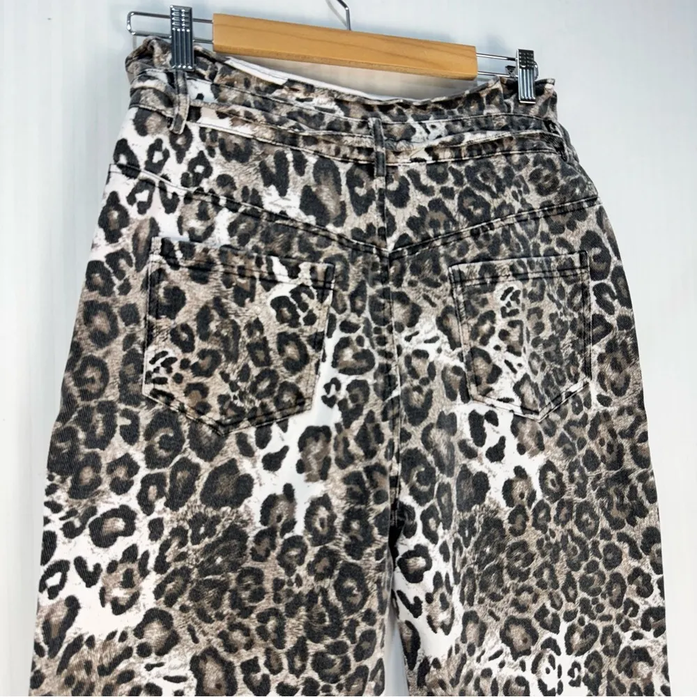 Kittenish Leopard Print Paper Bag High Waist Wide Leg Jeans Belted Size Medium - Image 7