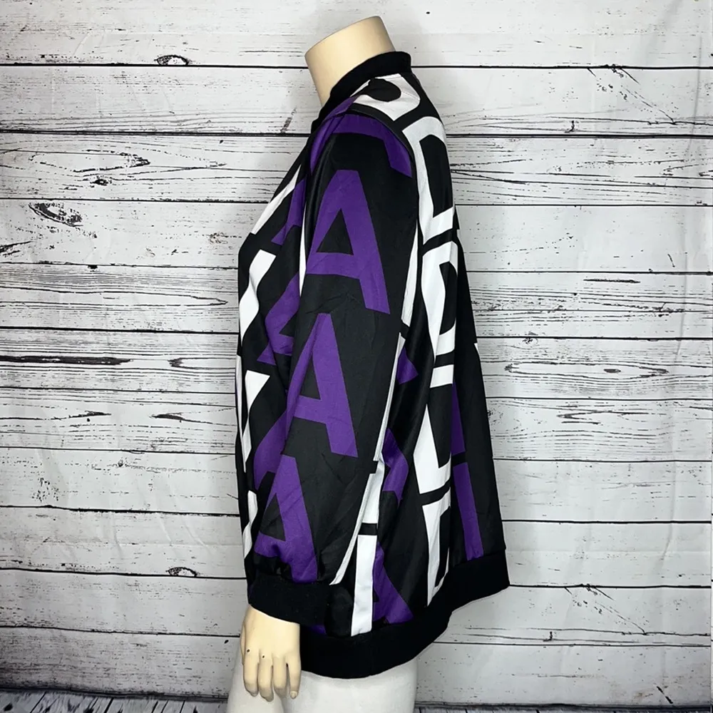 Ashley Stewart Sport 22/24 Black Purple & White Diva Novelty Print Bomber Jacket - Image 3