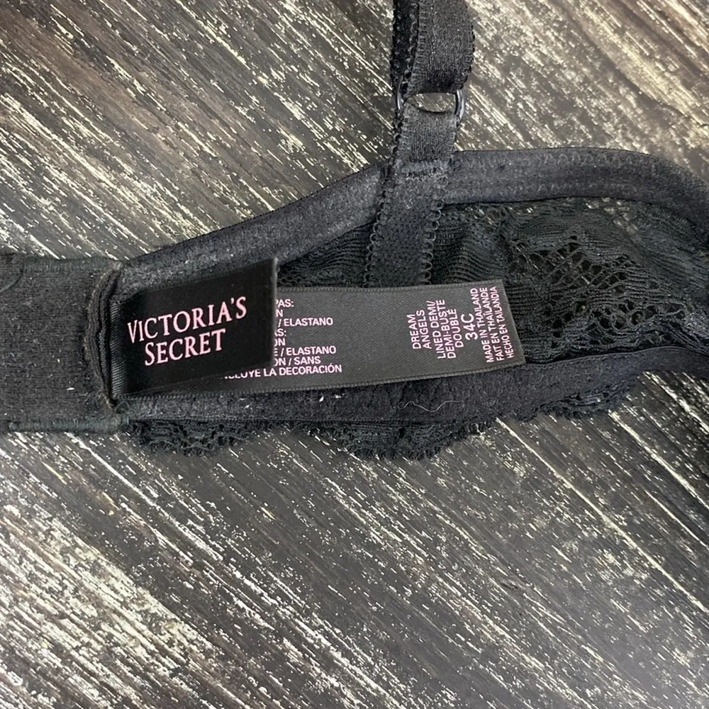 Victoria’s Secret Black Lace Trim Dream Angel Lined Demi Underwire Bra 34C - Image 5