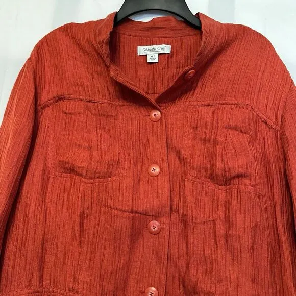 Coldwater Creek Size XL Rust Orange Red Silk Linen Button Front Jacket - Image 2