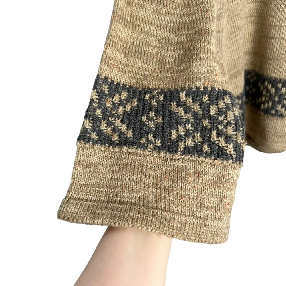 Hem & Thread Tan Knit Gray Fair Isle Stripe 3/4 Length Sleeve Sweater - Image 4