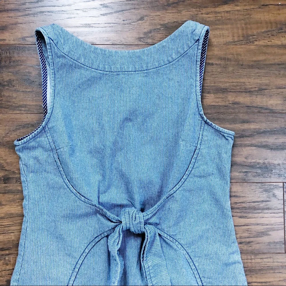 Holding Horses • Anthropologie Clara tie-front sheath dress blue striped denim - Image 3