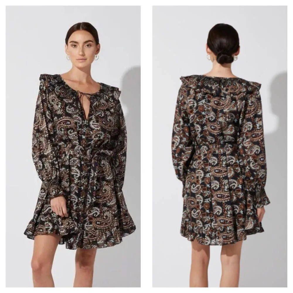 Cleobella Carolyn Split-Neck Paisley Ruffle Mini Dress Small Ruffle Long Sleeve - Image 3