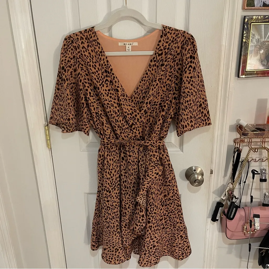Leopard Print Wrap Dress Brown Size M - Image 2