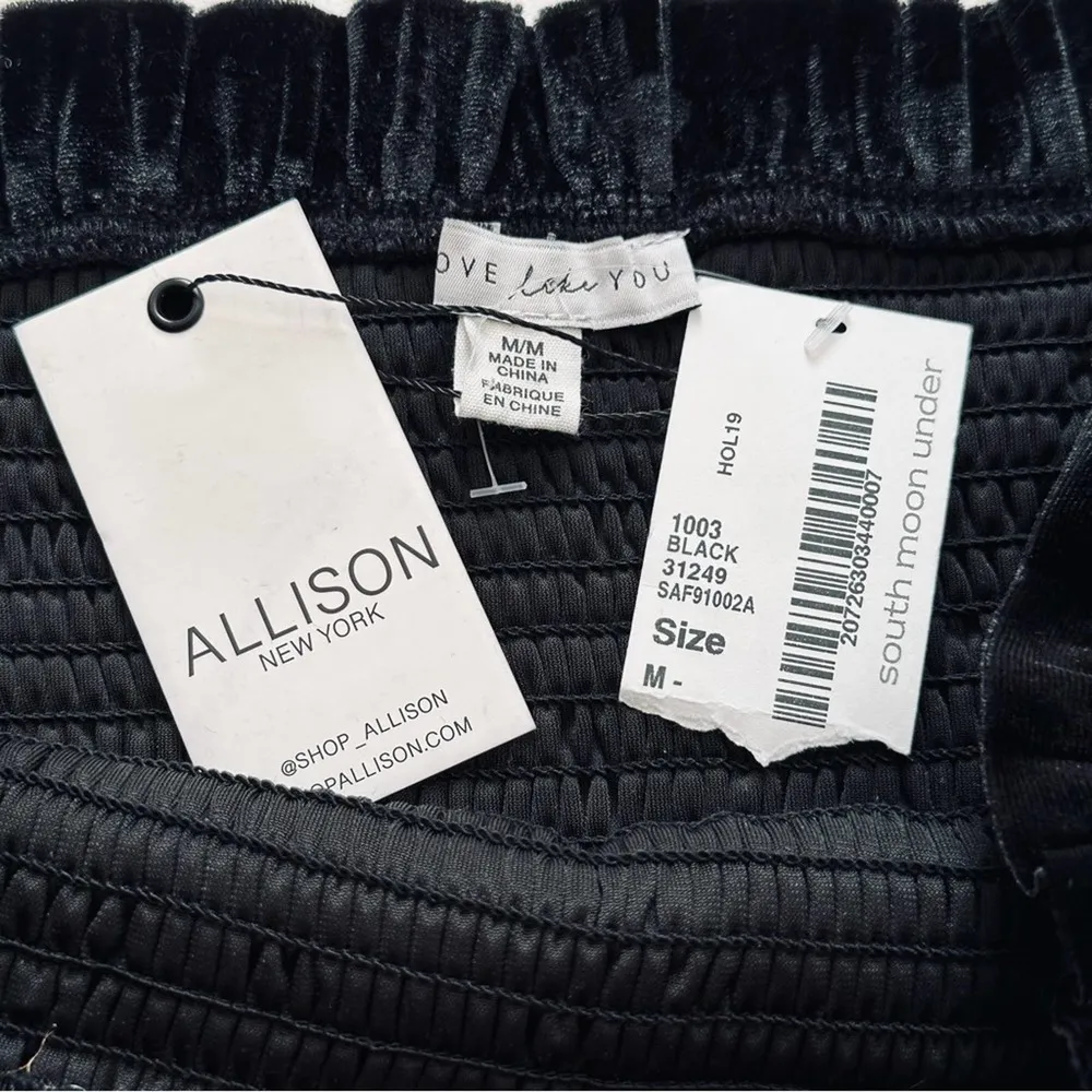 Allison New York Skirt Top Black Velvet Smocked Ruffled Mini Skirt Strapless Top Size M - Image 4