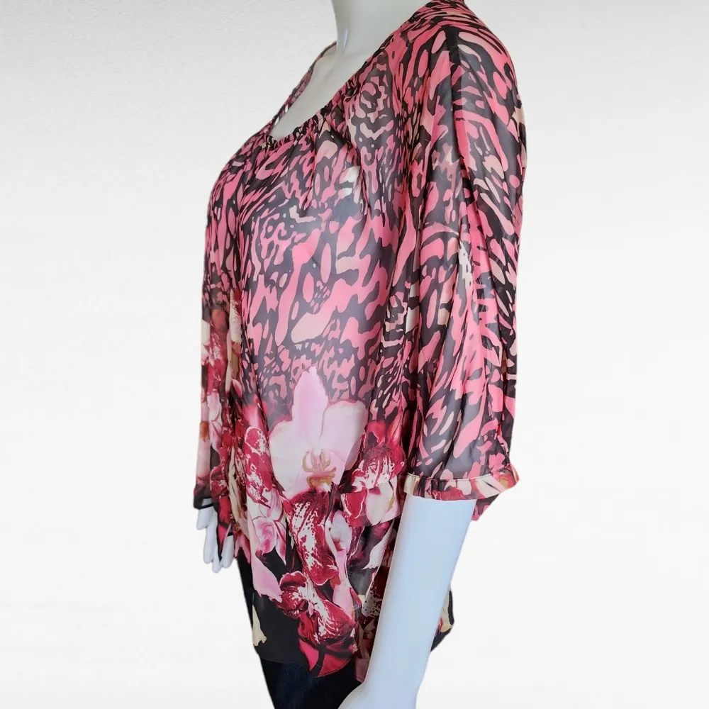 Jennifer Lopez coral brown floral sheer blouse size small - Image 3