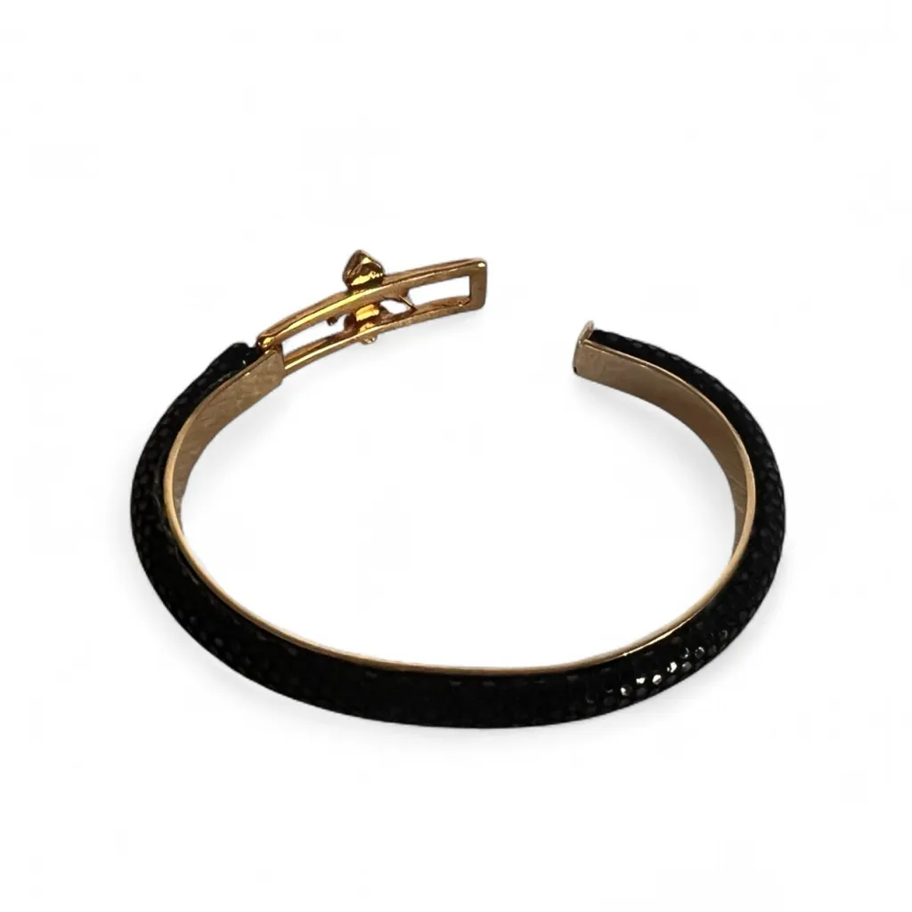 Italian Fleur de Lis 24KT Gold Plated Bangle Bracelet Black - Image 5