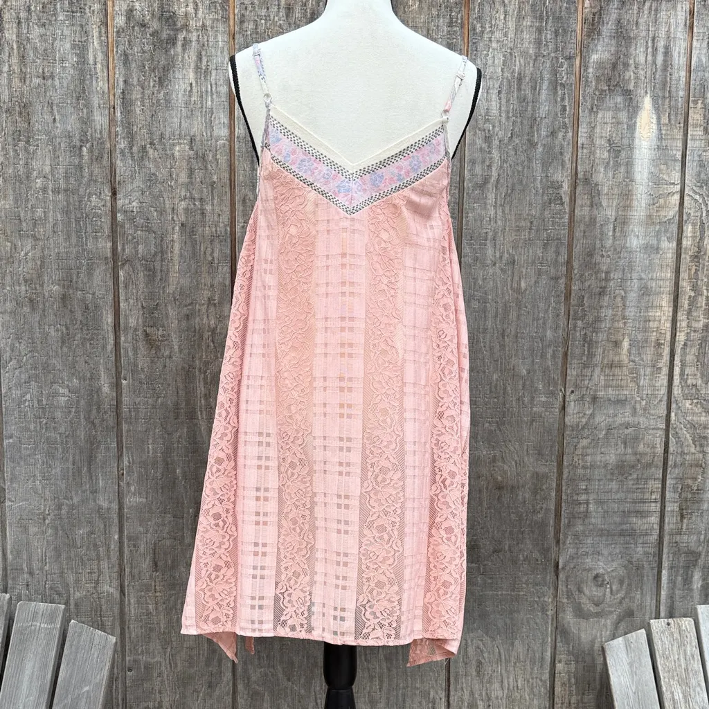 Elegant Asymmetrical Pink Dress Lace Gingham Embroidered Trim and Top Size Sm - Image 11