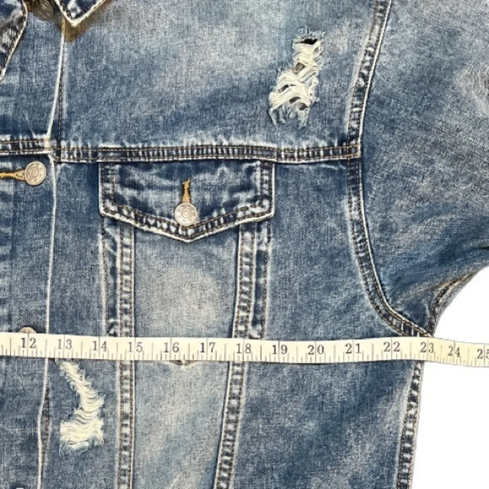 Mustard Seed Destructed Denim‎ Jacket Long Jean Large - Image 13