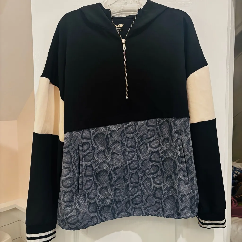 Avia 1/4 Zip Rain Jacket Hoodie Pullover athleisure Snake Skin Pocket B1073 - Image 3