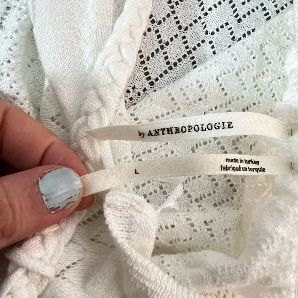 By Anthropologie Pointelle white ivory knit Cover-Up Dress size large - Image 11