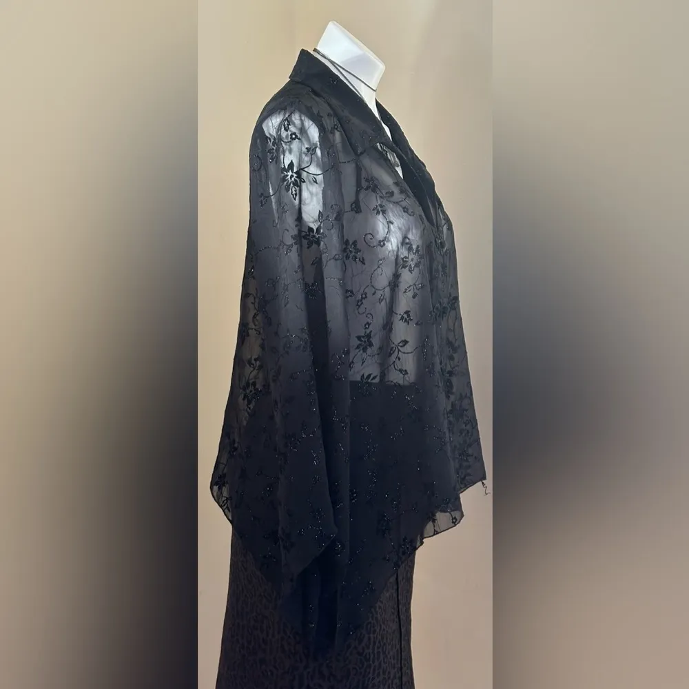 Dress Barn Collection Black Floral Lace Shimmer Print Asymmetrical Sleeves Sz XL - Image 5