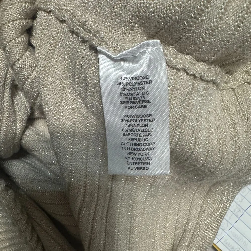 NWT T by Tahari Beige Long Sleeve Sweater Metallic Gold ribbed sz L mock neck - Image 8