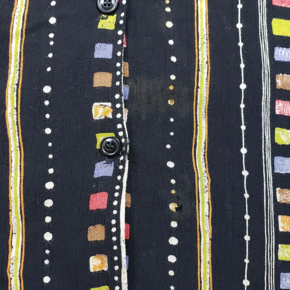 Vtg Panther Button Up Shirt Womens Large Stripe Geo Padded Short Sleeve 80s dmg - Image 6