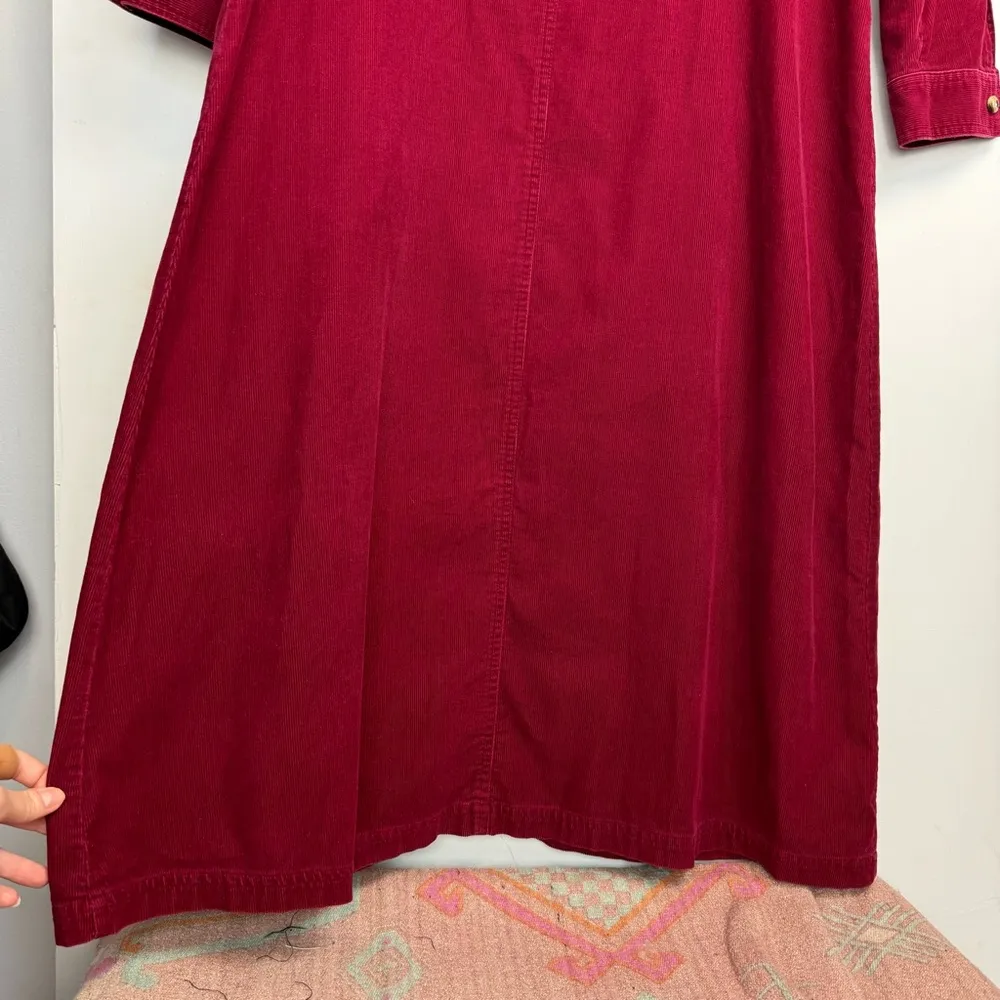 Vintage 90s FADS Corduroy Shirt Dress Sz 14 Red Button Front Long Sleeves - Image 15