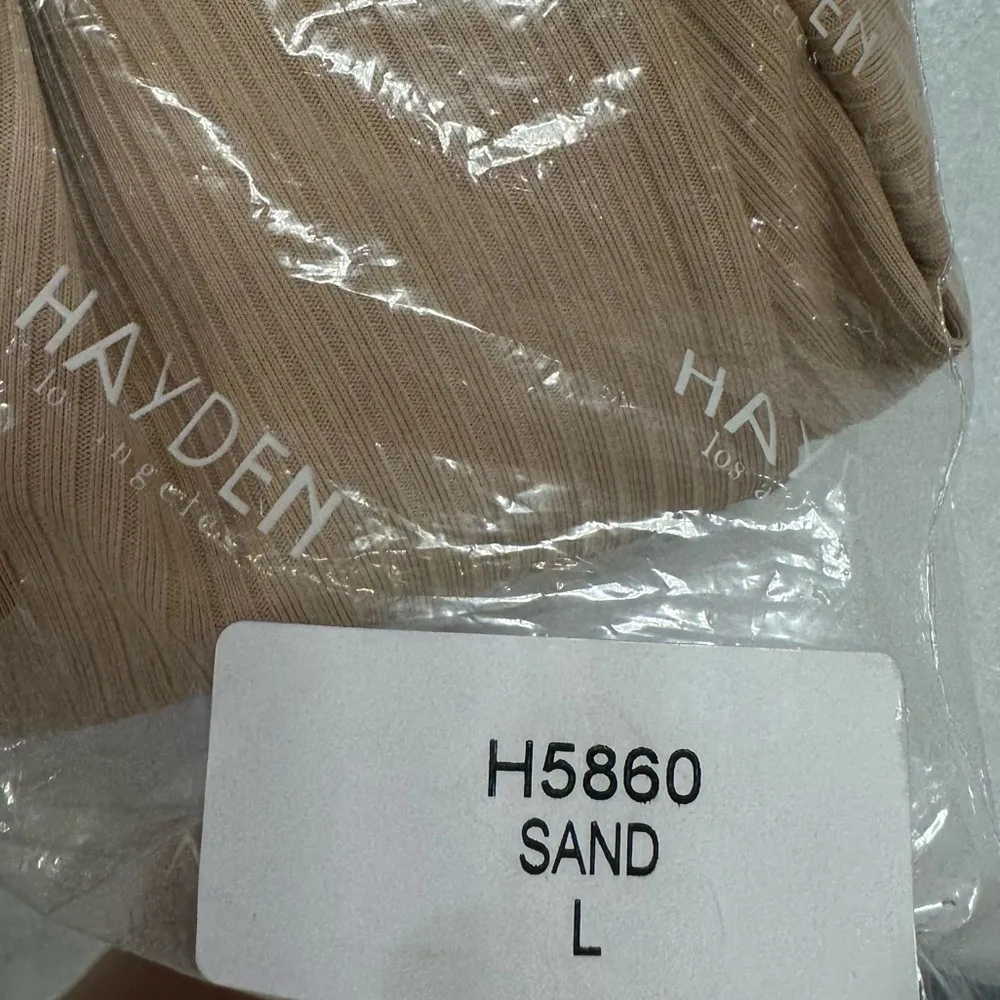 Hayden Women’s Nude Stretchy Ribbed Off the Shoulder Dress Size L - Image 6