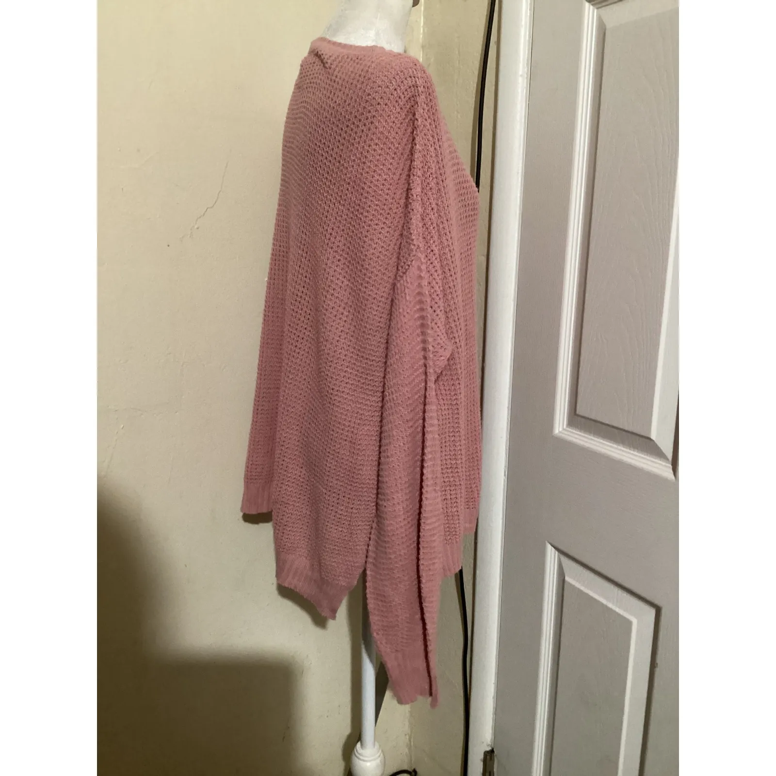 American Eagle Pink Waffle Knit Button Neck Pullover Sweater Size S - Image 3