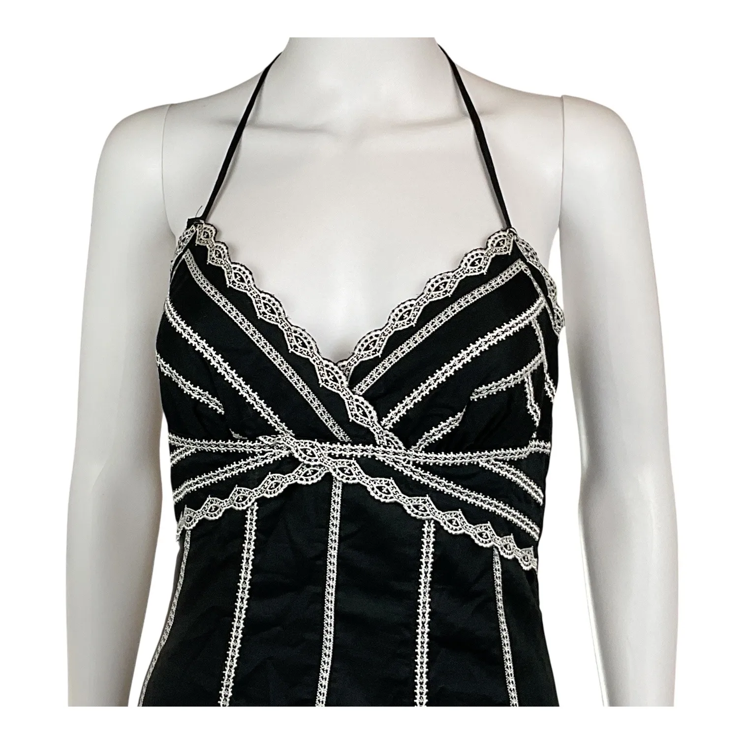 White‎ House Black Market Black Dress Womens 4 Halter Lace Trim Party Cocktail - Image 3