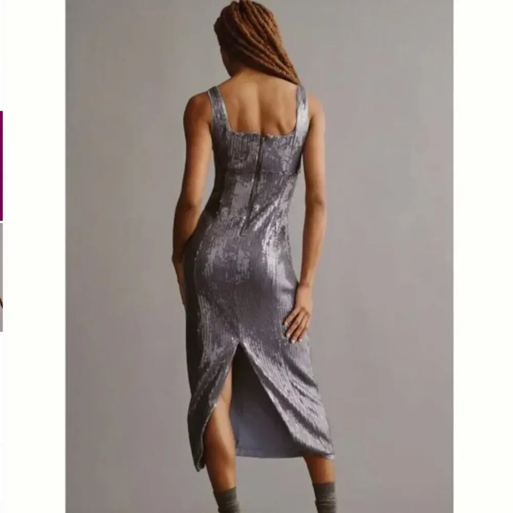 Pilcro Sequin‎ Slim Midi Dress Blue Gray Large Anthropologie - Image 2