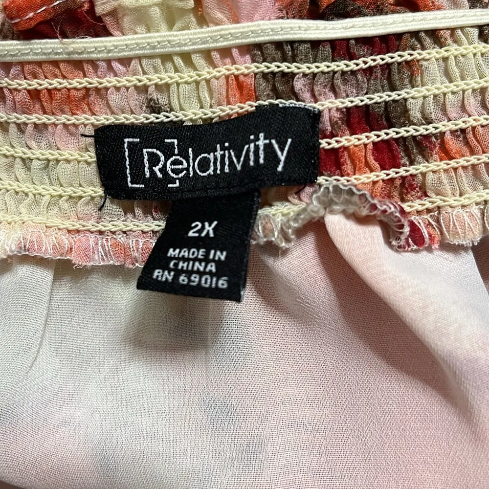 Relatively Blouse Top Sz 2XL Orange Abstract Fully Lined Tie Front Neckline - Image 8