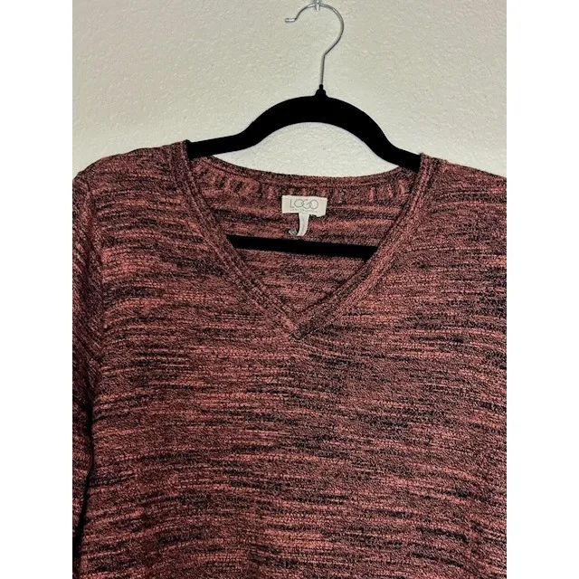 LOGO Lori Goldstein Tunic Sweater L Heathered Red Black Pockets Cozy Warm Cabin Size L - Image 10