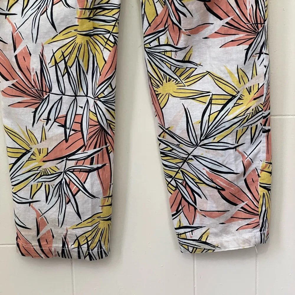 Serra Palm Floral Printed Linen Blend Elastic Waist Pull On Pants ~ Size S - Image 7