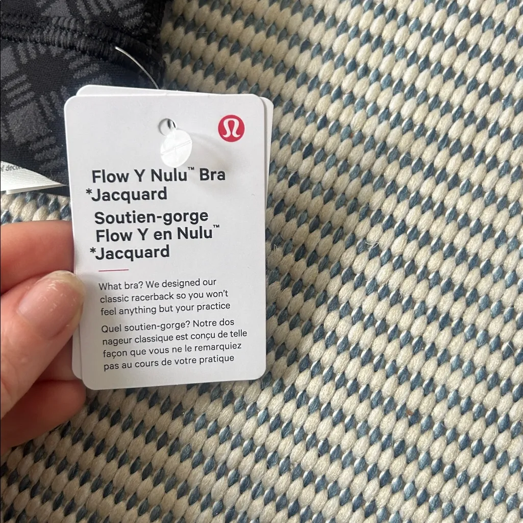 NWT Lululemon Flow Y Bra Light Support in Square Hearts Jacquard Coal Black- 2 - Image 7