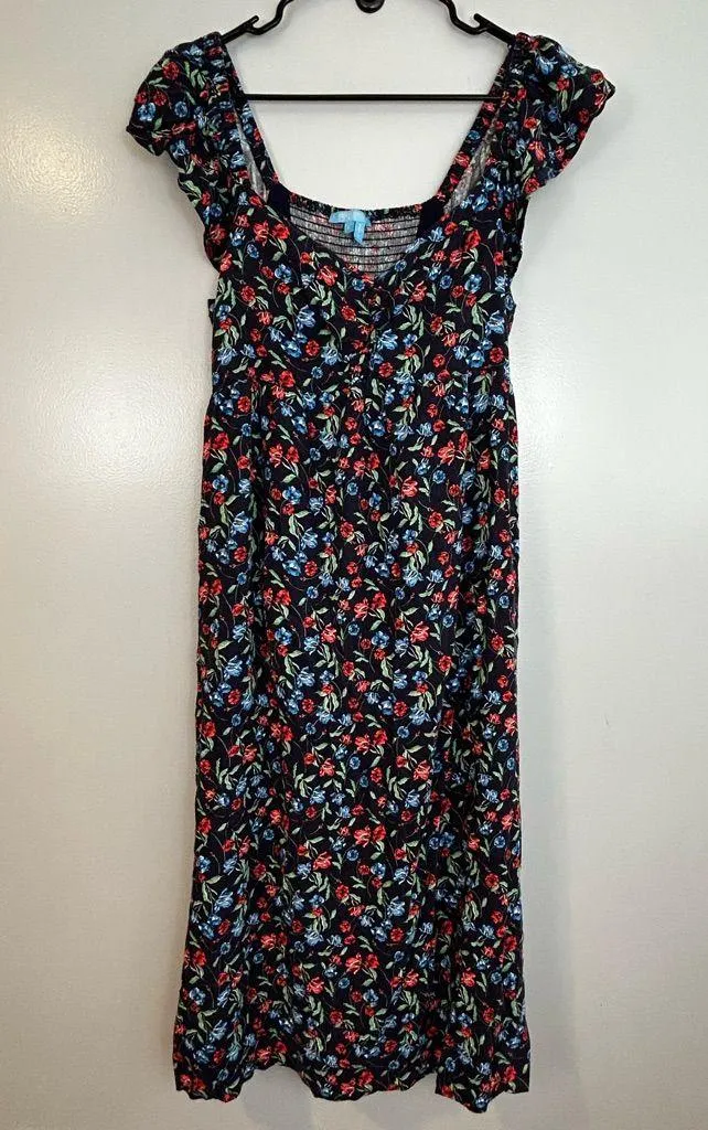 Draper James Navy Blue Ditsy Floral Sleeveless Flutter Midi Dress Size Large - Image 3