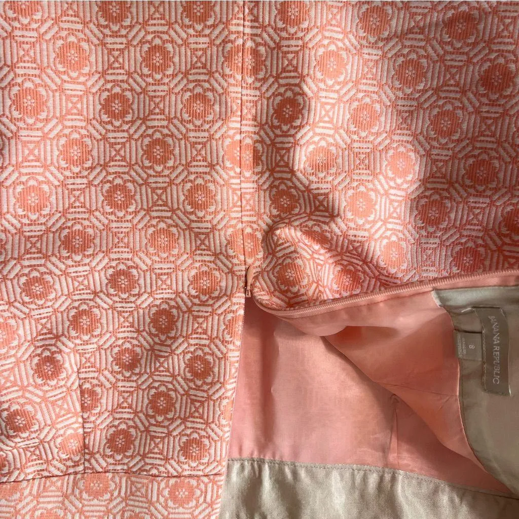 Banana Republic Womens Skirt Sz 8 Jaquard Pink Geometric Floral Pencil Career - Image 4