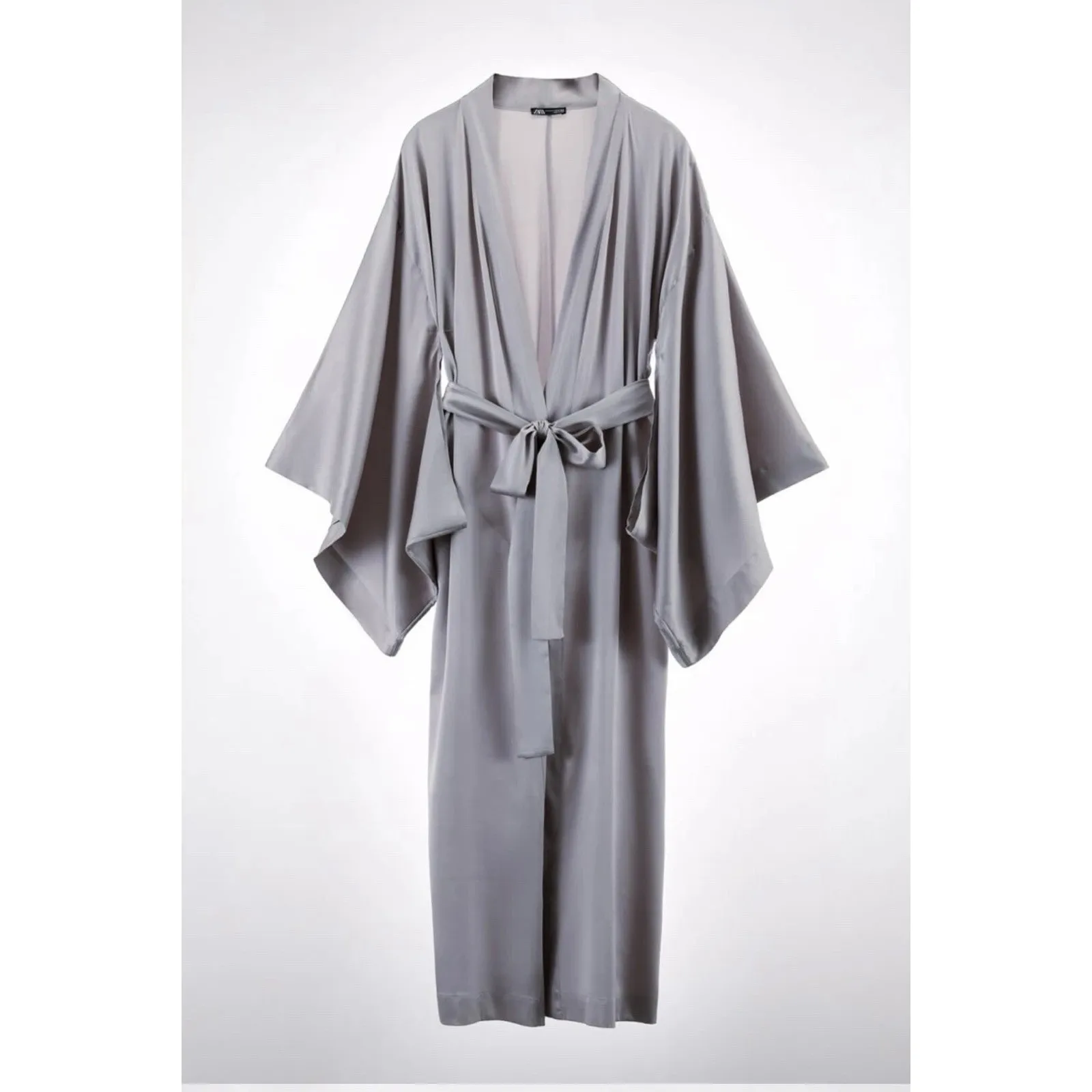 NWT Zara Quiet Luxury Silk Kimono Robe Dressing Gown Small Taupe Elegant Minimal - Image 2