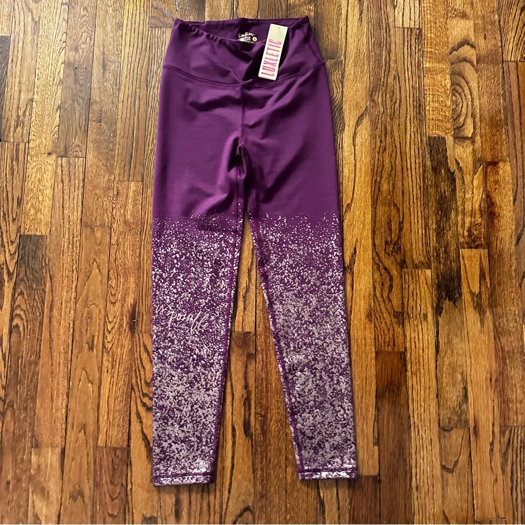 Lilly Pulitzer Luxletic Weekender Cabernet Berry Sparkle Leggings Women’s Small - Image 3