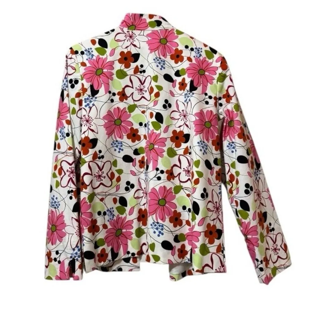 Silk Club Women Size Large Floral Beaded Colorful Blazer Jacket Art Professional - Image 2