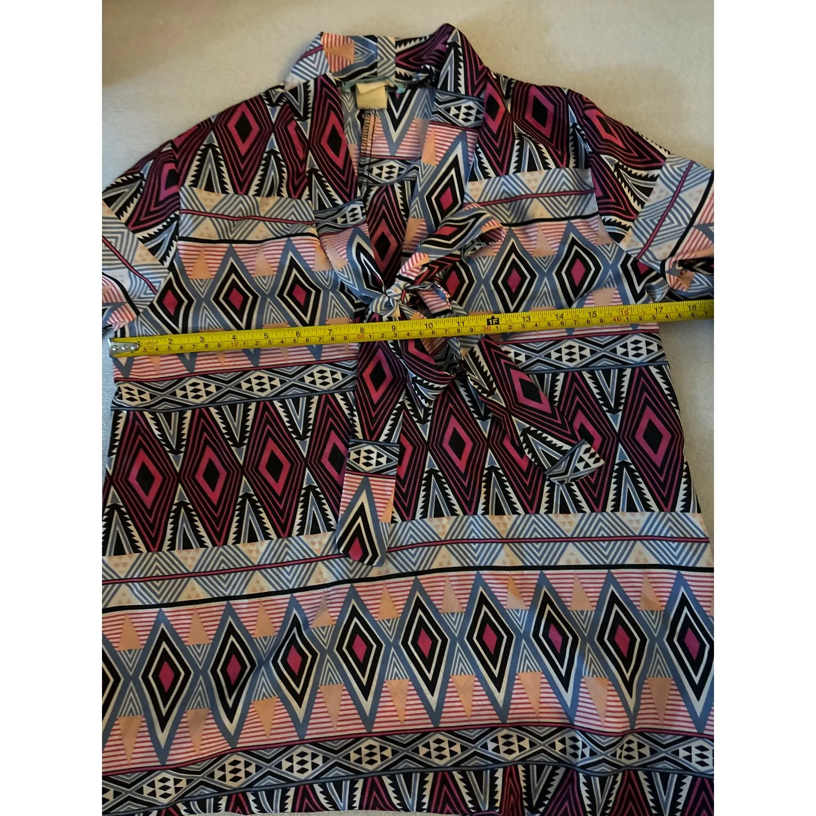 Karlie Geometric Secretary Bow Tie Blouse S Corporate Siren Dopamine Prints Twee - Image 8