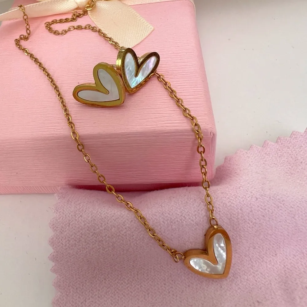 18K Gold Plated Mother Of Pearl Heart Necklace SET stainless steel jewelry - Image 4