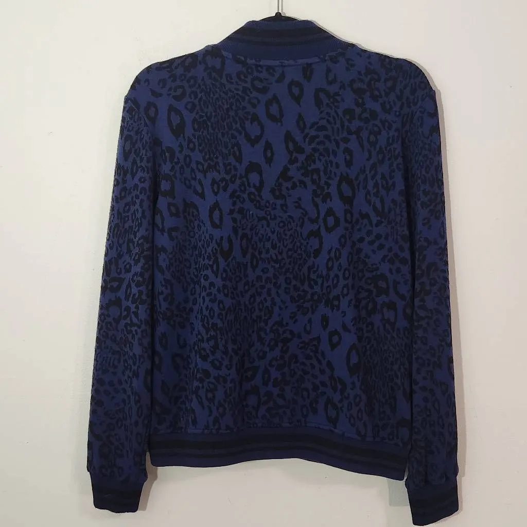 Du Jour Blue Leopard Print Jacket Size Small Zip - Image 4