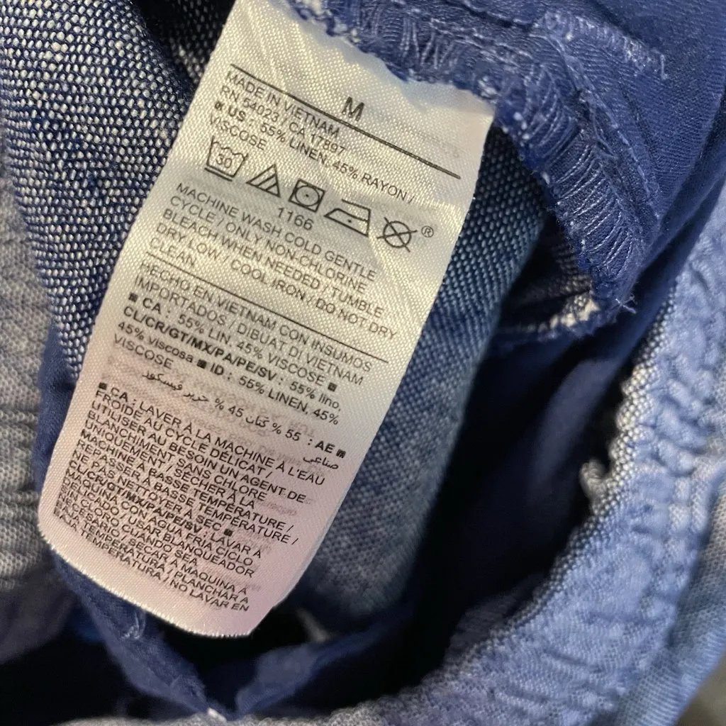 Old Navy Pants Womens Medium Linen Chambray Blue Pull On Tapered Ankle Pockets - Image 5