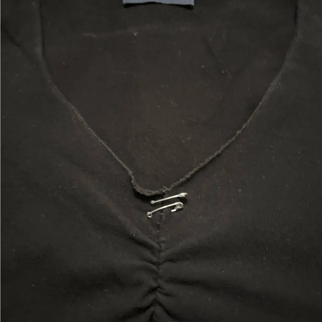 Brandy Melville Black Ruched Short Sleeve Tee One Size - Image 2