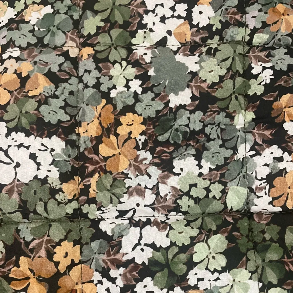 In Loom Quilted Floral Jacket Black Green Yellow Fall Winter Oversized Sz Small - Image 4