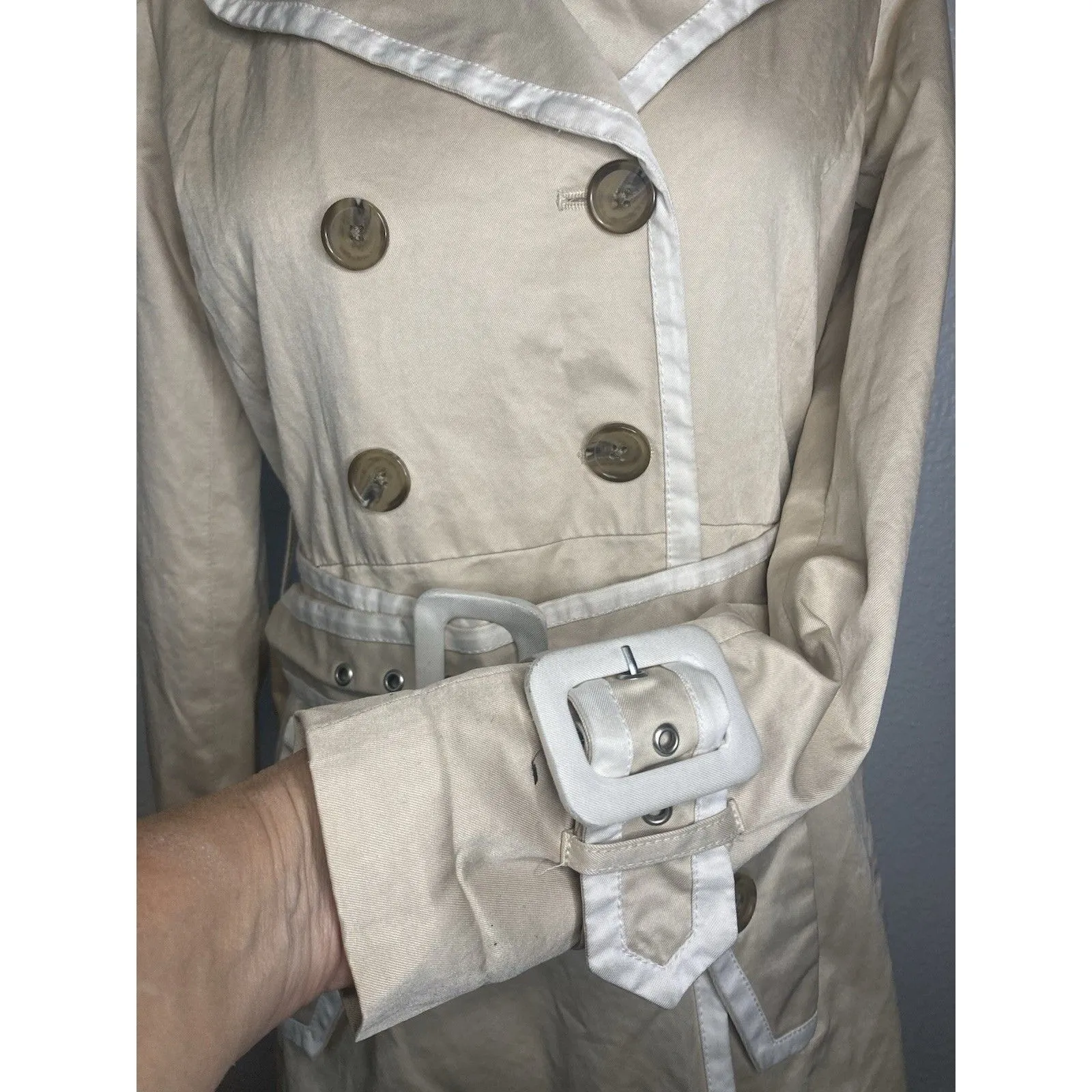 Banana Republic Trench Coat Classic Double-Breasted Beige Tan Belted Women’s XS - Image 4