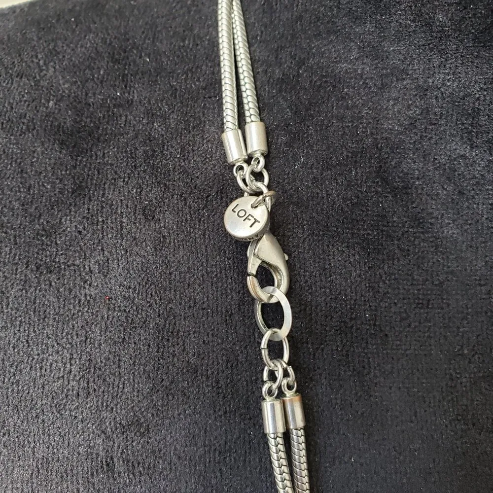 Loft Womens Silver Tone Pearl & Crystel Bead 2 Strand Long Chain Collar Necklace - Image 6