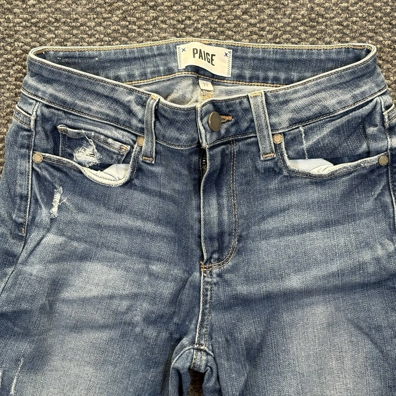 Paige Jeans Womens 27 Blue Hoxton Ankle Skinny Mid Rise Raw Hem Stretch Denim - Image 2